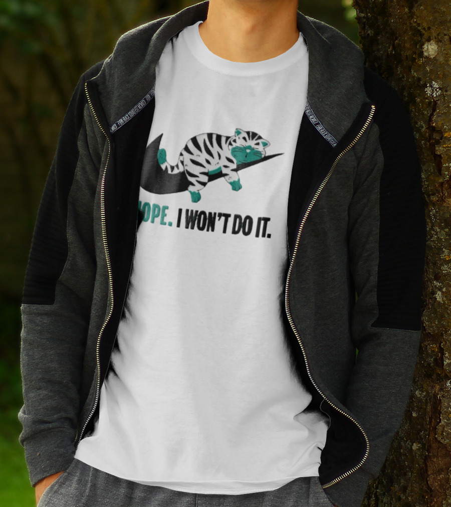 Nope I Won't Do It Cartoon Lazy Striped Cat Sleeping On Swoosh T-Shirt