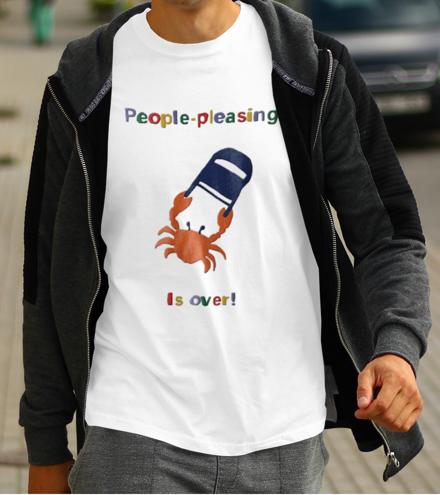 People Pleasing Is Over Orange Crab Throwing Folding Chair Popcompunk Cartoon T-Shirt