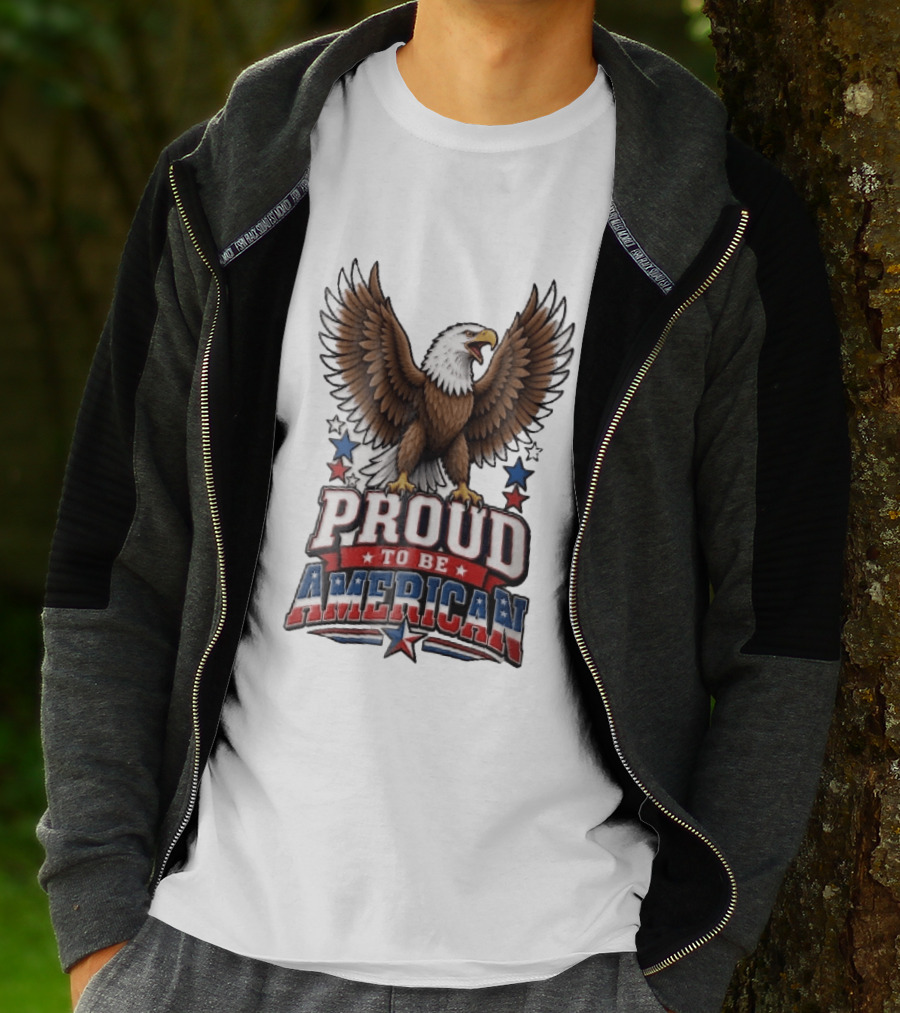 Proud To Be American Bald Eagle Wings Spread Red Blue Stars Patriotic T-Shirt