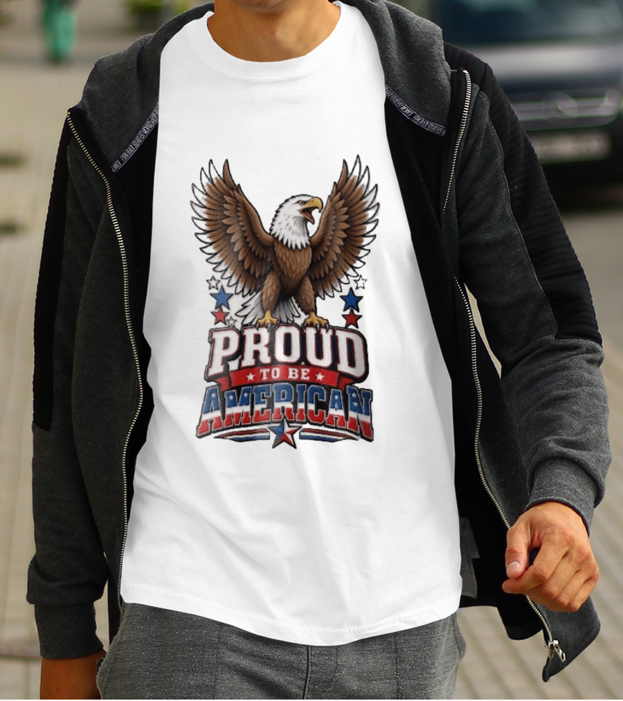 Proud To Be American Bald Eagle Wings Spread Red Blue Stars Patriotic T-Shirt
