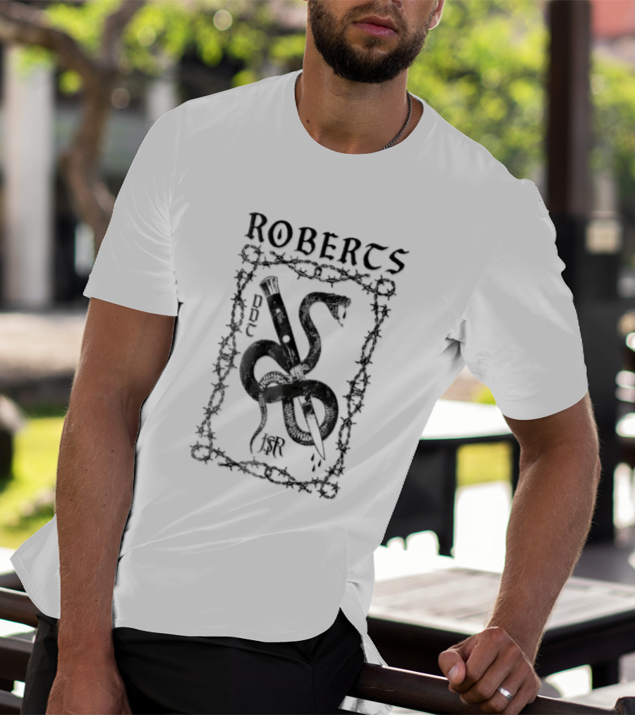 Roberts Ddt Jsr Coiled Snake Switchblade Barbed Wire Border T-Shirt