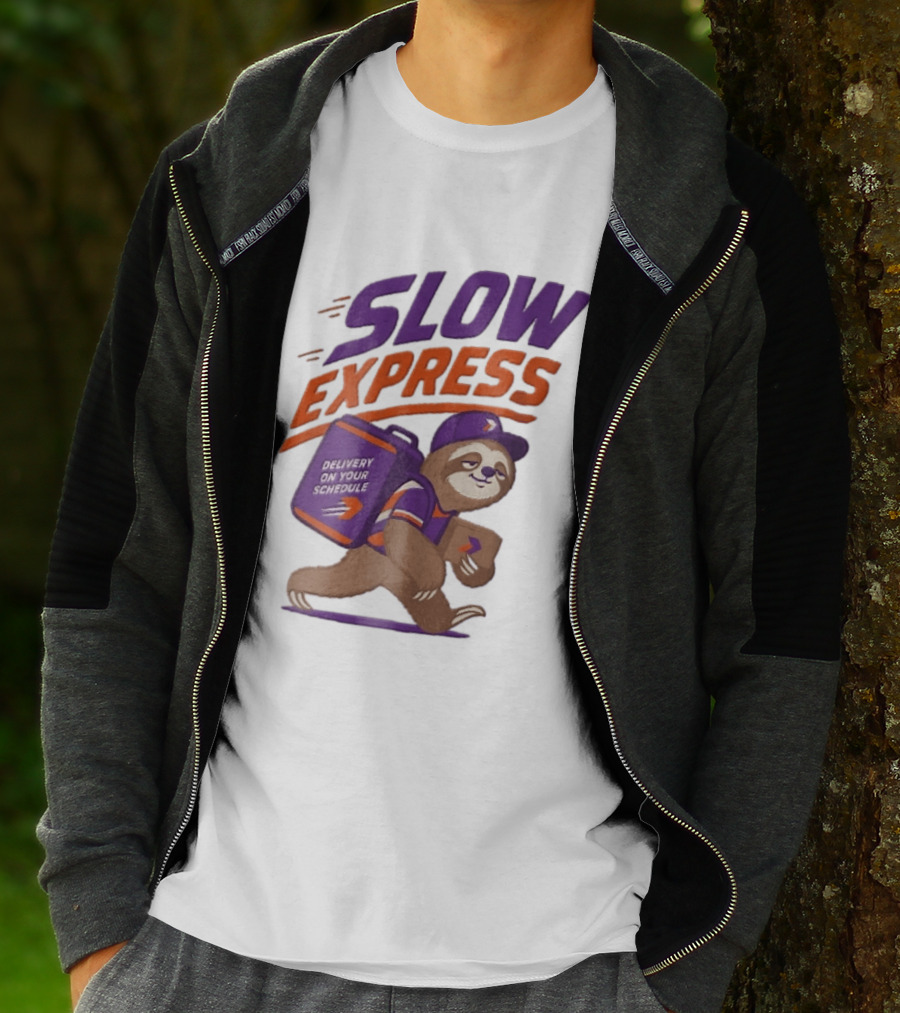 Slow Express Delivery On Your Schedule Cartoon Sloth Courier Carrying Package T-Shirt