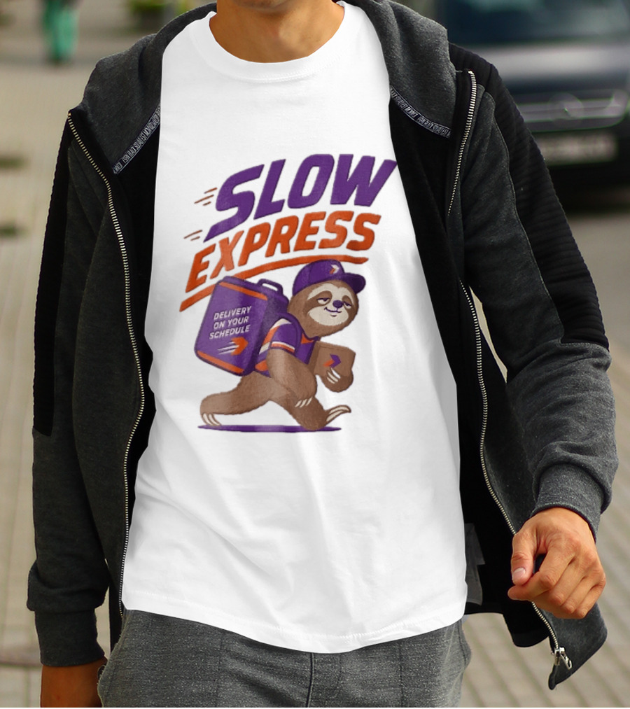 Slow Express Delivery On Your Schedule Cartoon Sloth Courier Carrying Package T-Shirt