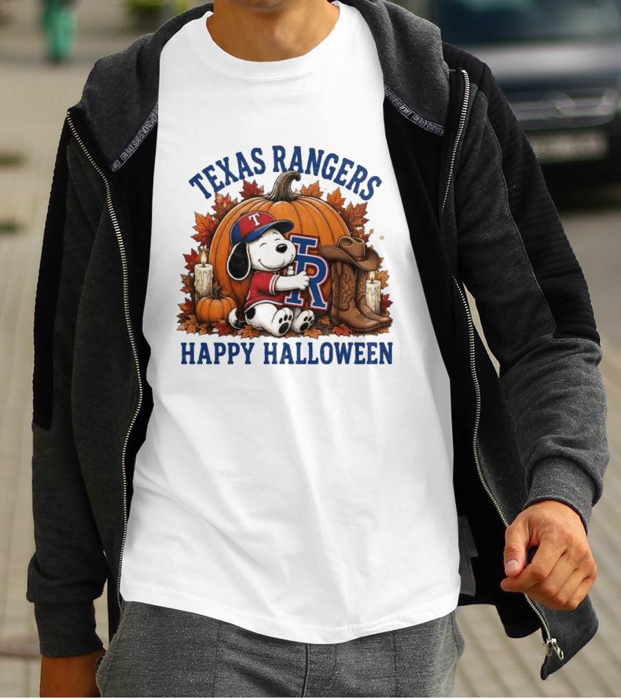 Texas Rangers Snoopy Pumpkin Happy Halloween T-Shirt