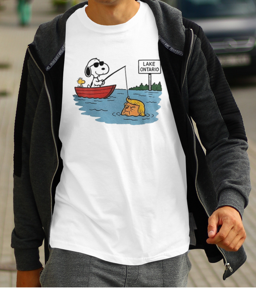 Snoopy And Woodstock Fishing Lake Ontario Cartoon With Trump Caricature T-Shirt