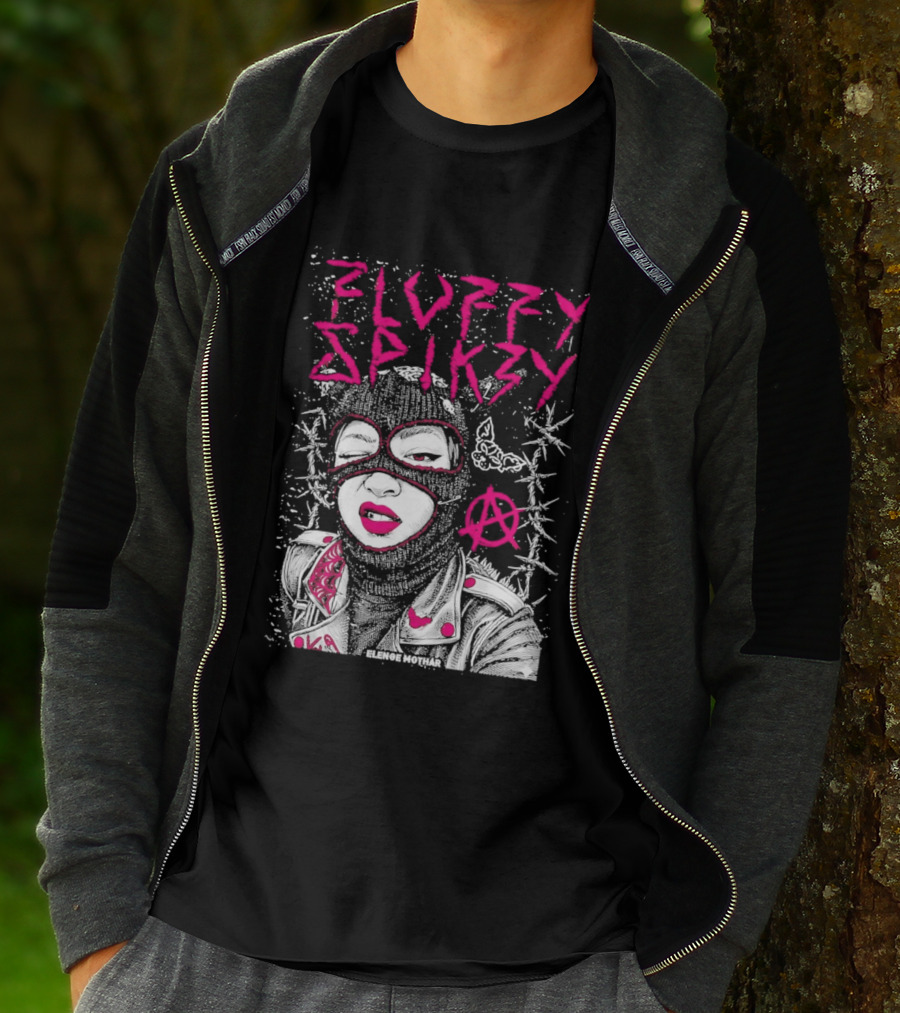 Fluffy Spikzy Elenoe Mothar Balaclava Anarchy Art With Barbed Wire And Punk T-Shirt