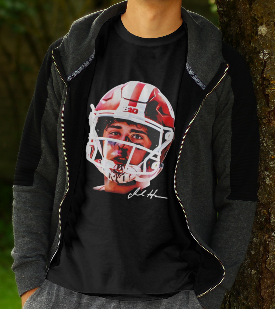 Josh Hoover Indiana Tuff Bloody Face Big Ten Football Helmet Signature T-Shirt