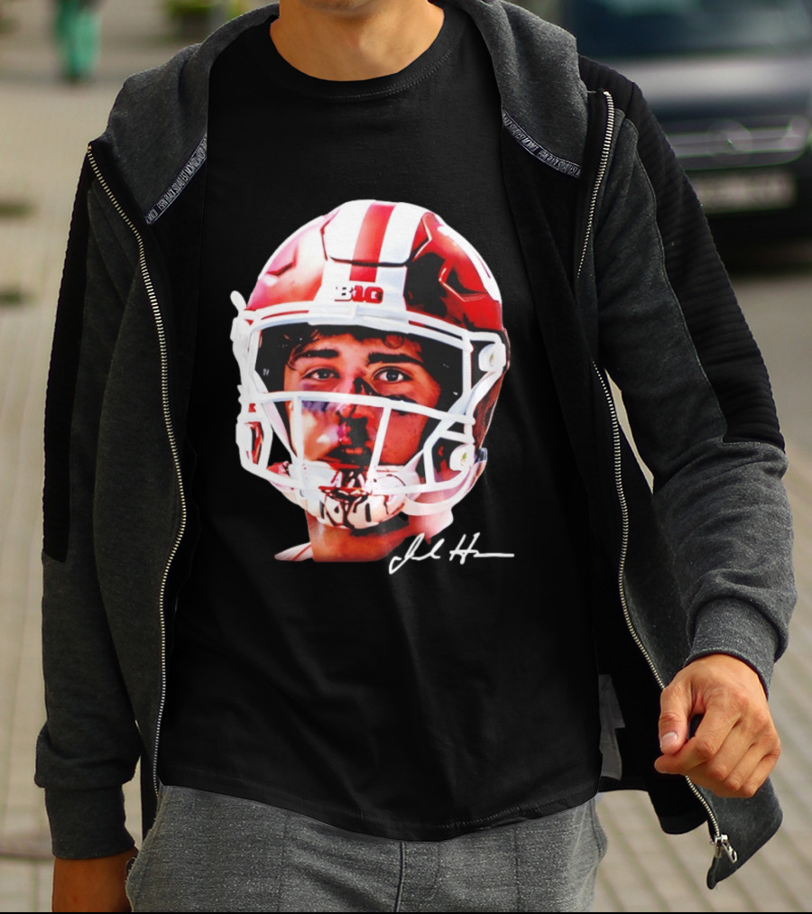 Josh Hoover Indiana Tuff Bloody Face Big Ten Football Helmet Signature T-Shirt