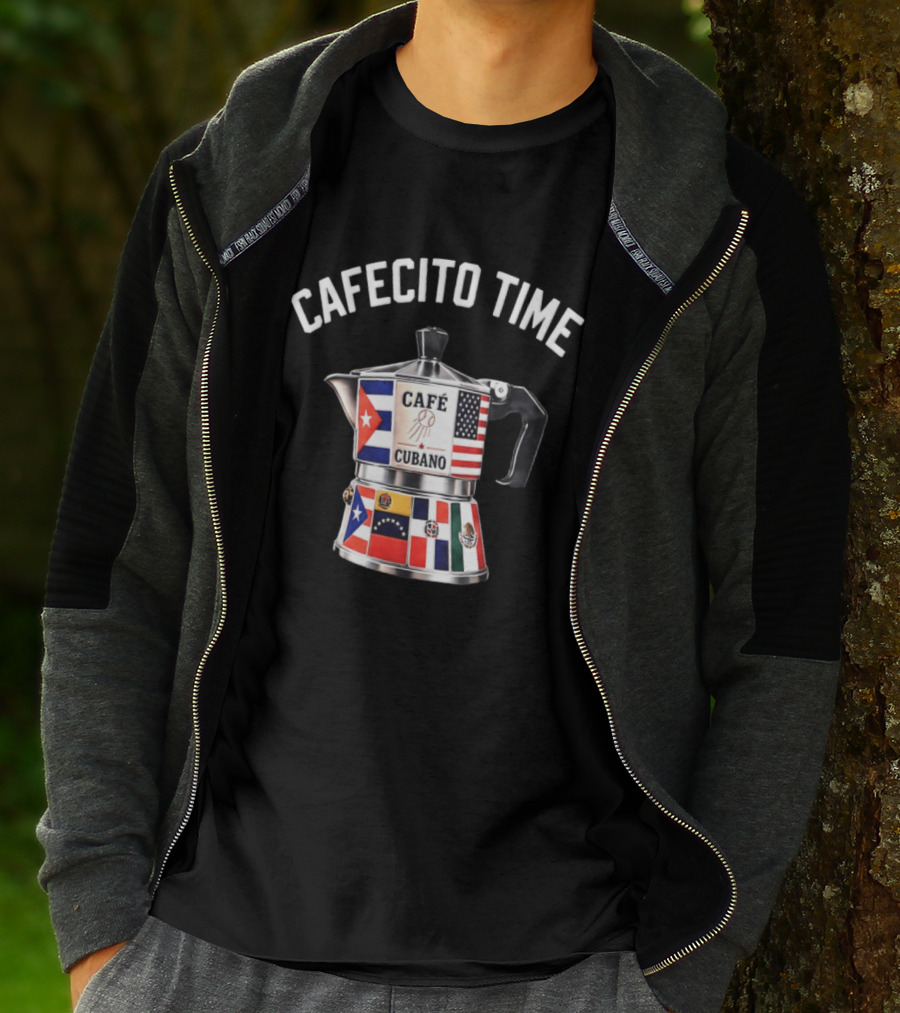 Cafecito Time Café Cubano Kike Hernandez Cuban Coffee Flag Motif T-Shirt