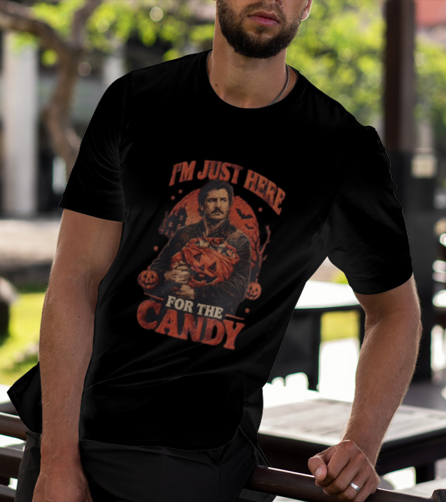 I'm Just Here For The Candy Pedro Pascal Halloween Pumpkin T-Shirt