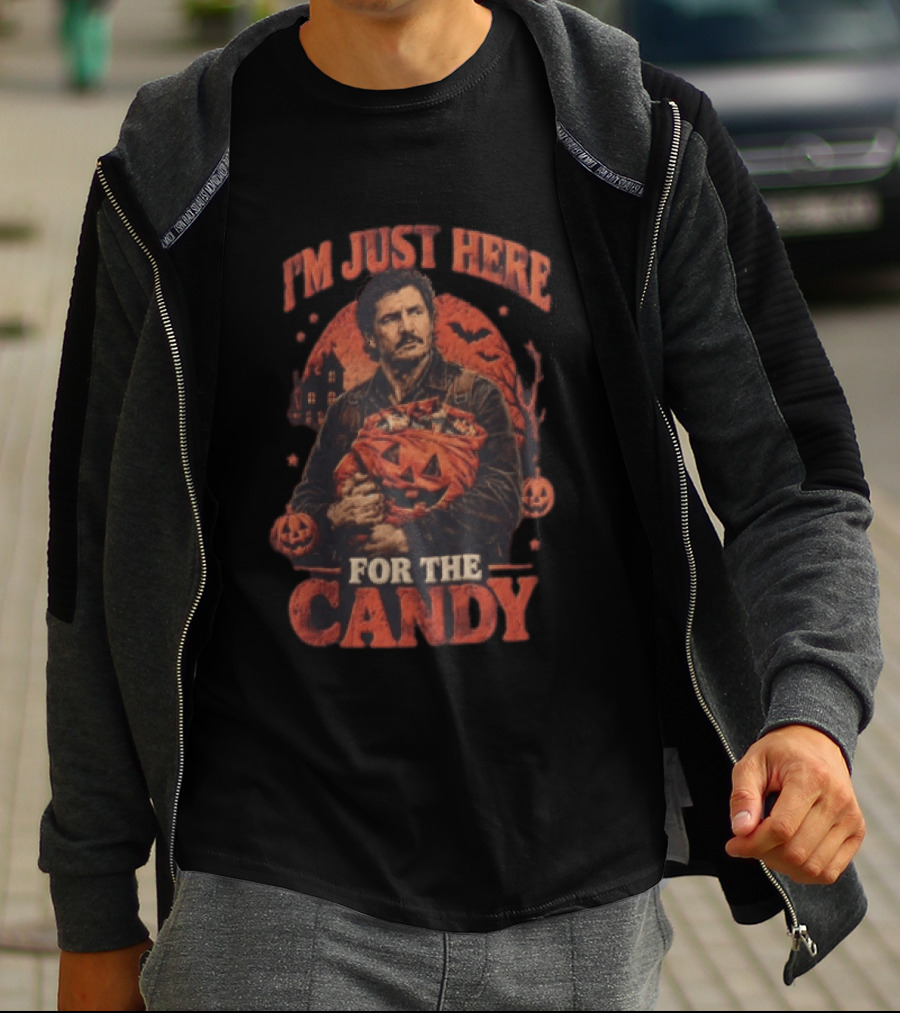 I'm Just Here For The Candy Pedro Pascal Halloween Pumpkin T-Shirt
