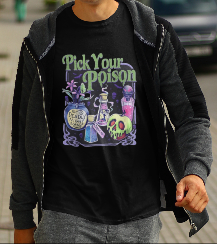 Pick Your Poison Deadly Nightshade Toxic Skull Potion Bottles T-Shirt