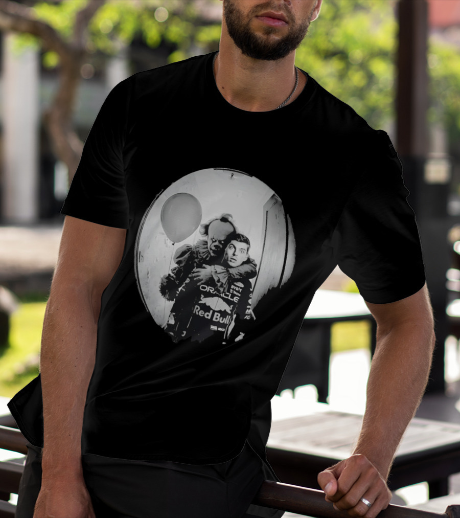 Max Verstappen Red Bull Racing And Pennywise Balloon Halloween Scene T-Shirt