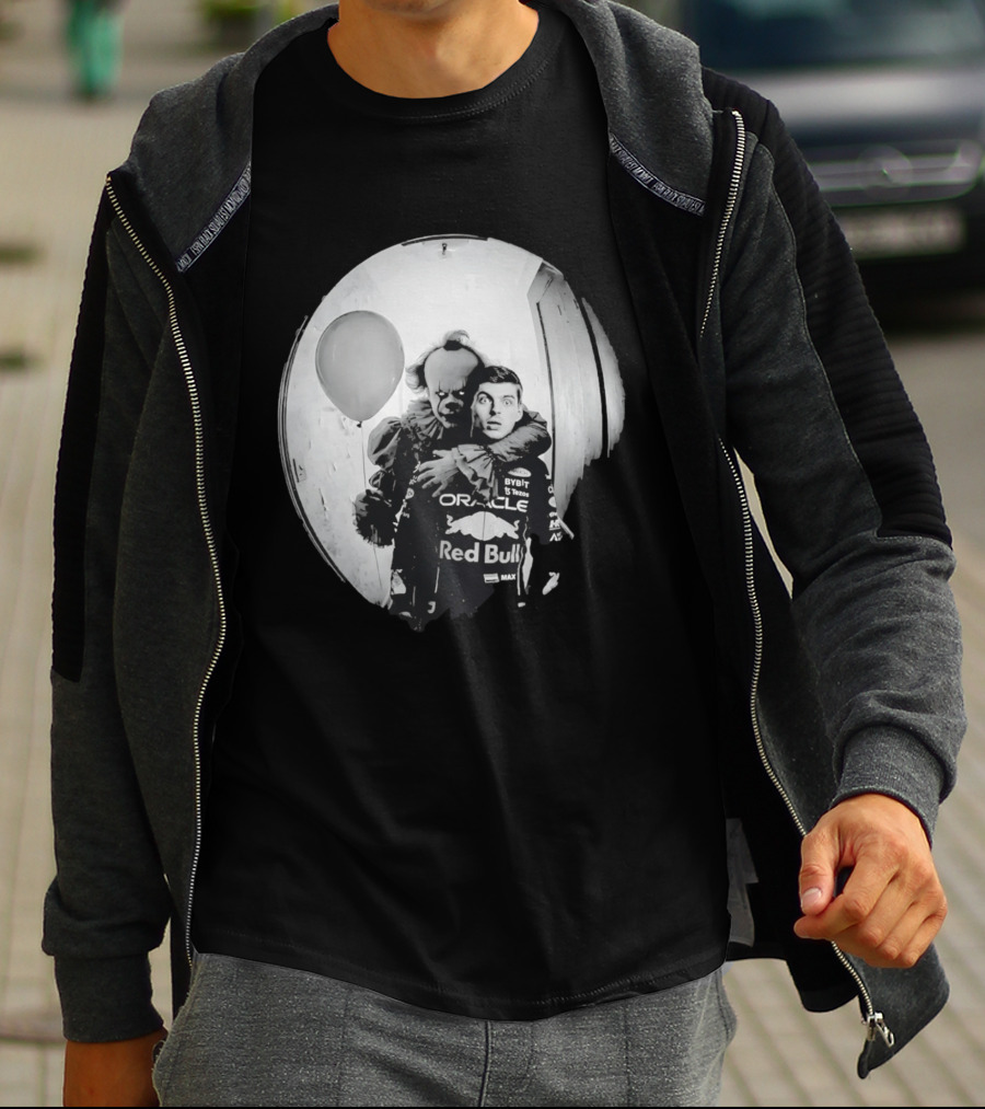 Max Verstappen Red Bull Racing And Pennywise Balloon Halloween Scene T-Shirt