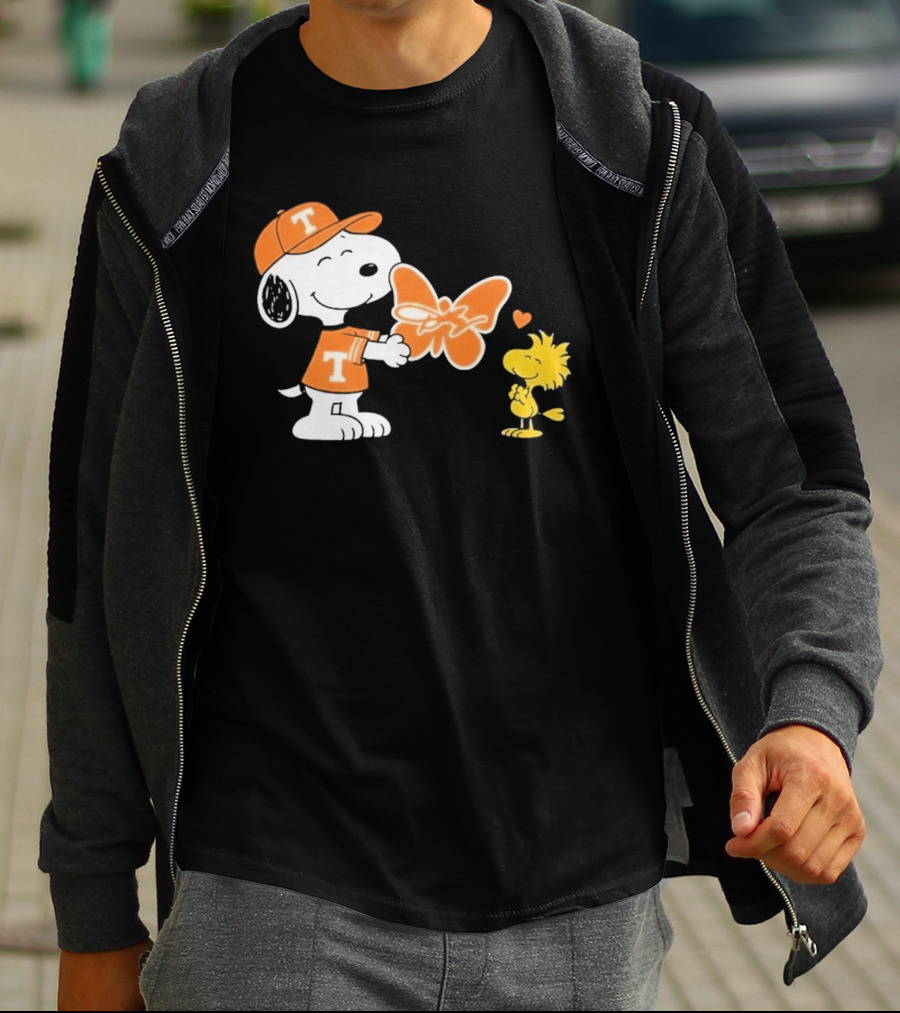 Snoopy Woodstock Tennessee Volunteers Orange Heart Butterfly T-Shirt