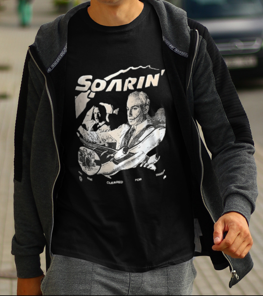 Soarin You Are Cleared For Takeoff Pilots Airplane Cockpit Halftone T-Shirt