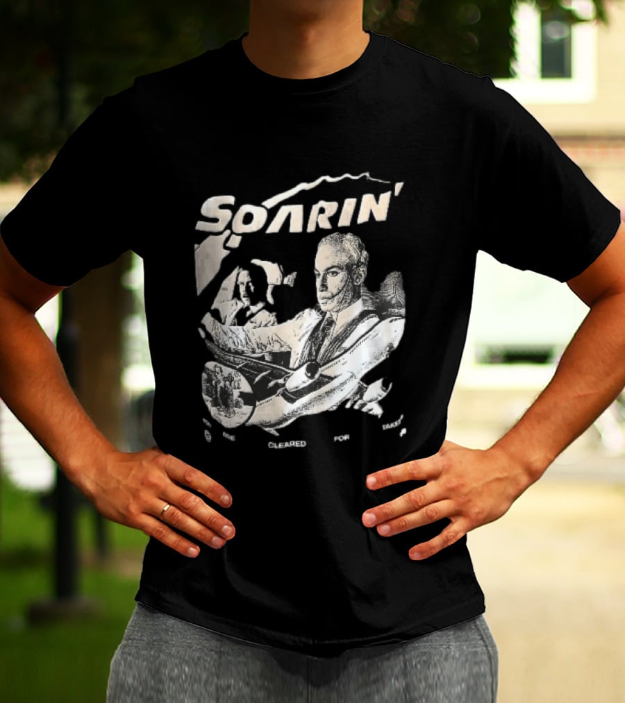 Soarin You Are Cleared For Takeoff Pilots Airplane Cockpit Halftone T-Shirt