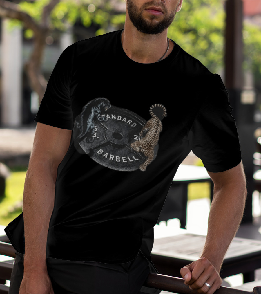 Standard Barbell 45 LB Black Panther Leopard Crawling Weight Plate T-Shirt