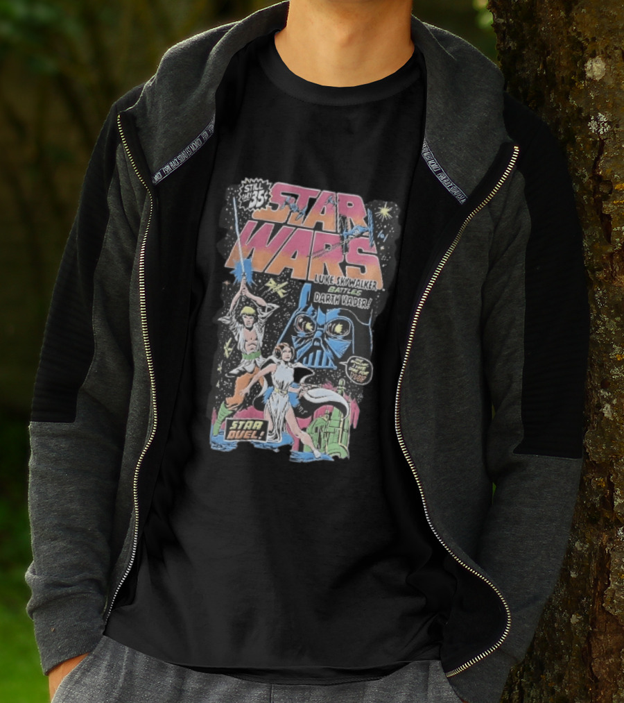 Star Wars Only 35 Cents Luke Skywalker Battles Darth Vader Star Duel Comic Cover Leia Lightsaber T-Shirt