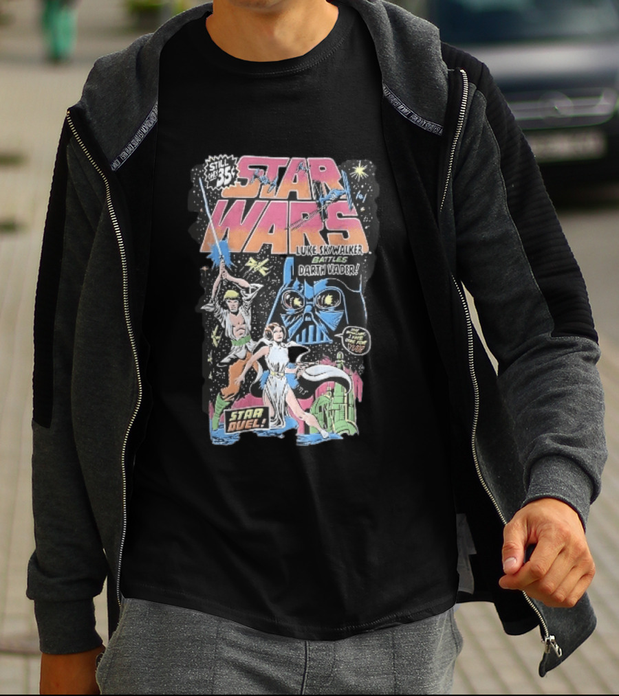 Star Wars Only 35 Cents Luke Skywalker Battles Darth Vader Star Duel Comic Cover Leia Lightsaber T-Shirt