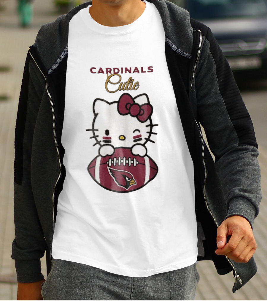 Cardinals Cutie Winking Cartoon Cat Holding Football With Arizona Cardinals T-Shirt