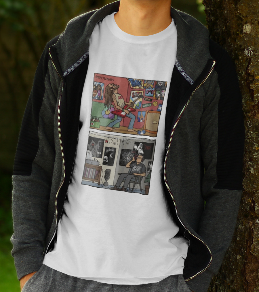 Beetlemoses Comic Heavy Metal Guitarist Listening S Room T-Shirt