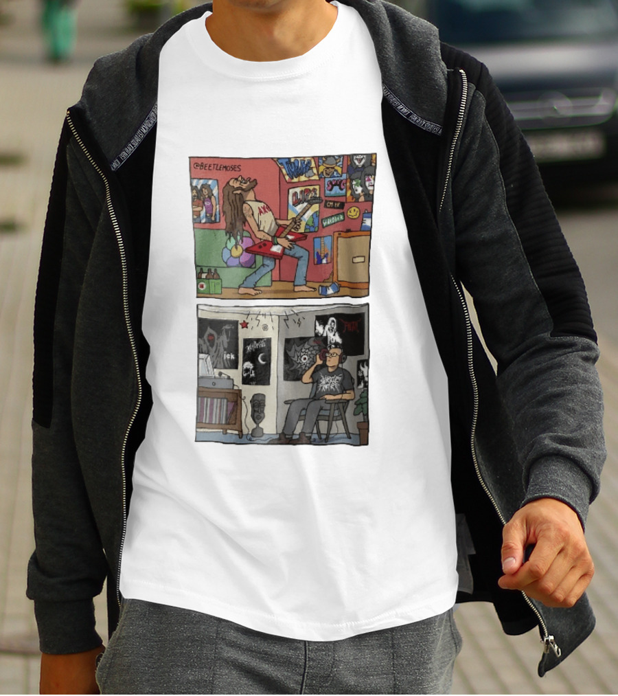 Beetlemoses Comic Heavy Metal Guitarist Listening S Room T-Shirt