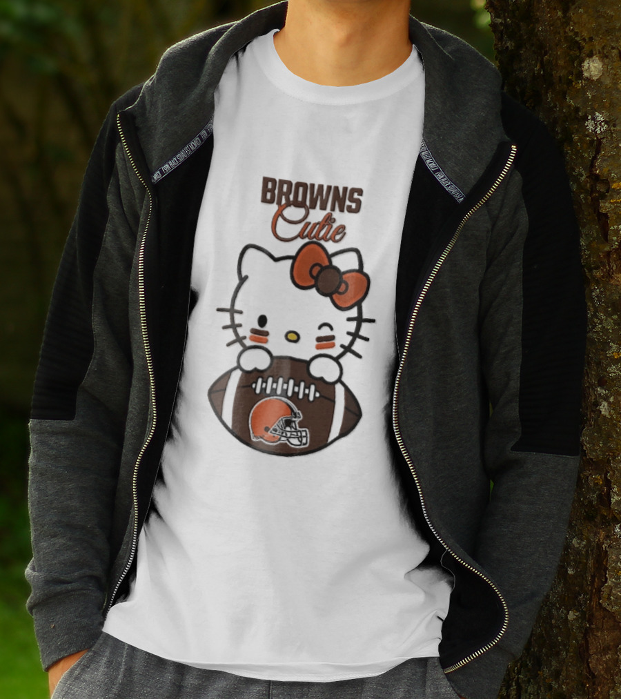 Browns Cutie Winking Cartoon Cat Bow Football T-Shirt
