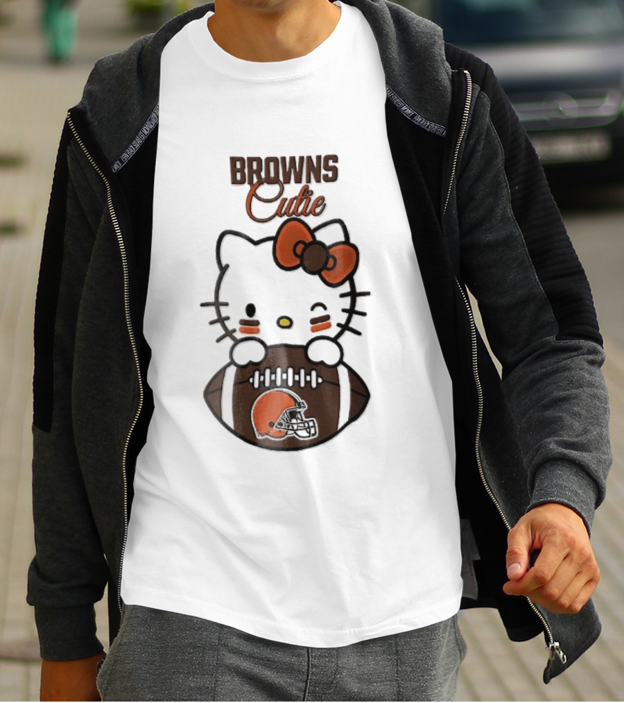 Browns Cutie Winking Cartoon Cat Bow Football T-Shirt