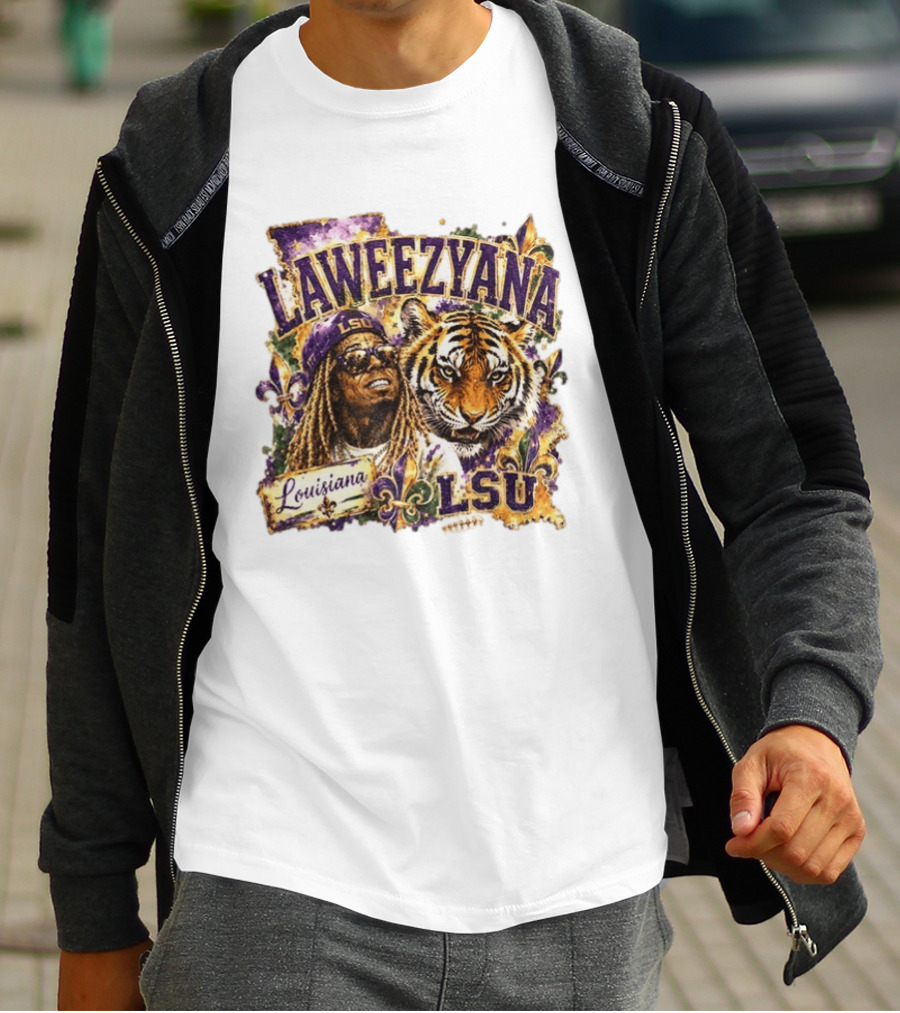Laweezyana Lil Wayne LSU Louisiana Football Tiger Fleur De Lis T-Shirt