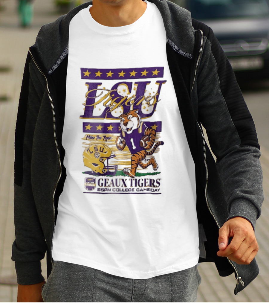 LSU Tigers Mike The Tiger Geaux ESPN College Gameday Football Helmet Stars T-Shirt