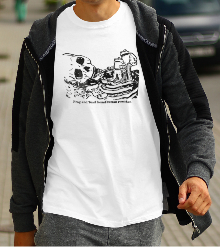 Frog And Toad Found Human Remains Cartoon Skeleton Skull Drawing T-Shirt