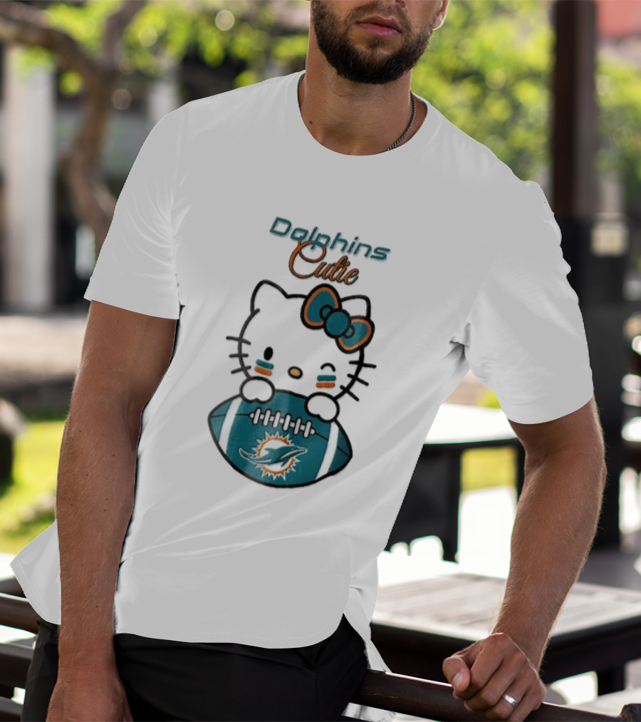 Miami Dolphins Cutie Winking Cat Bow Football T-Shirt
