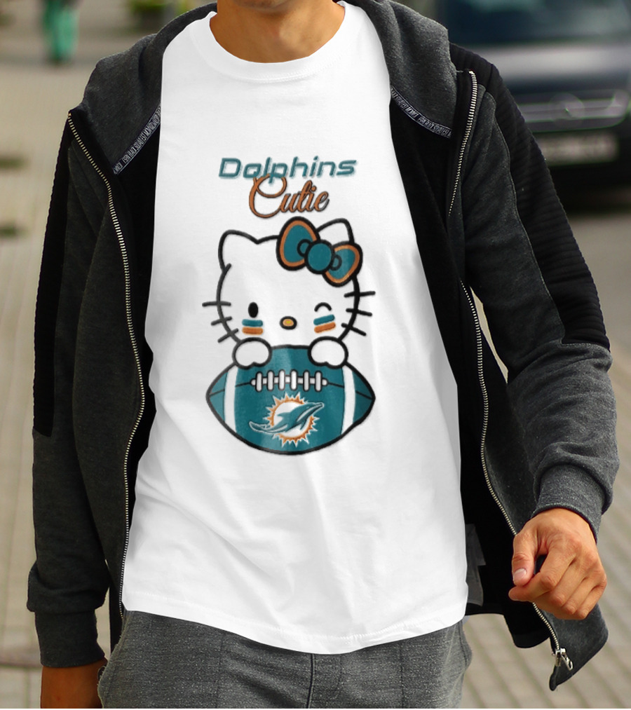 Miami Dolphins Cutie Winking Cat Bow Football T-Shirt