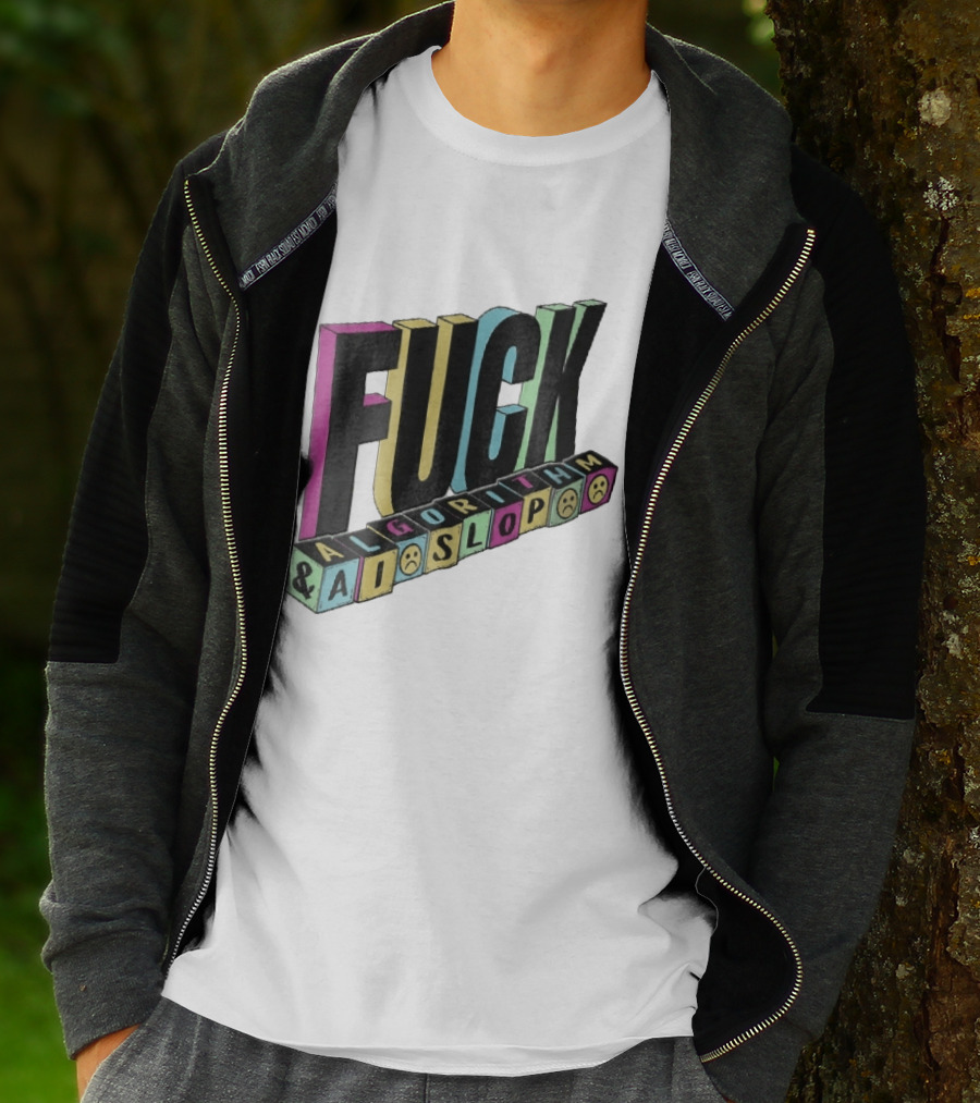 Fuck Algorithm And AI Slop 3D Toy Blocks Sad Faces T-Shirt