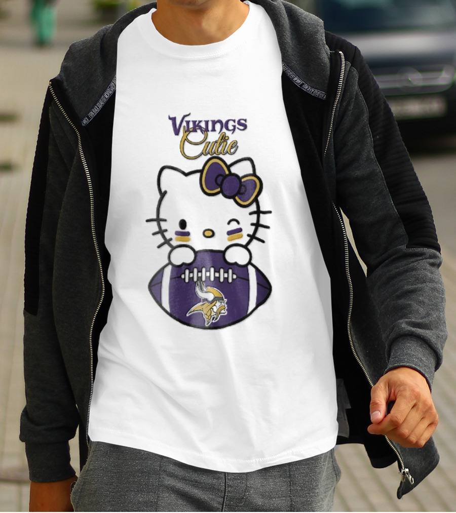 Vikings Cutie Cartoon Cat Bow Minnesota Football T-Shirt