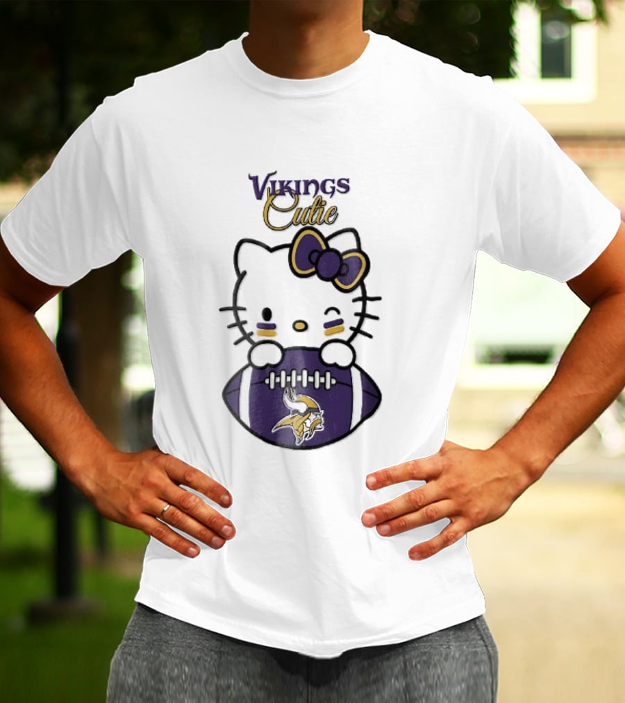 Vikings Cutie Cartoon Cat Bow Minnesota Football T-Shirt
