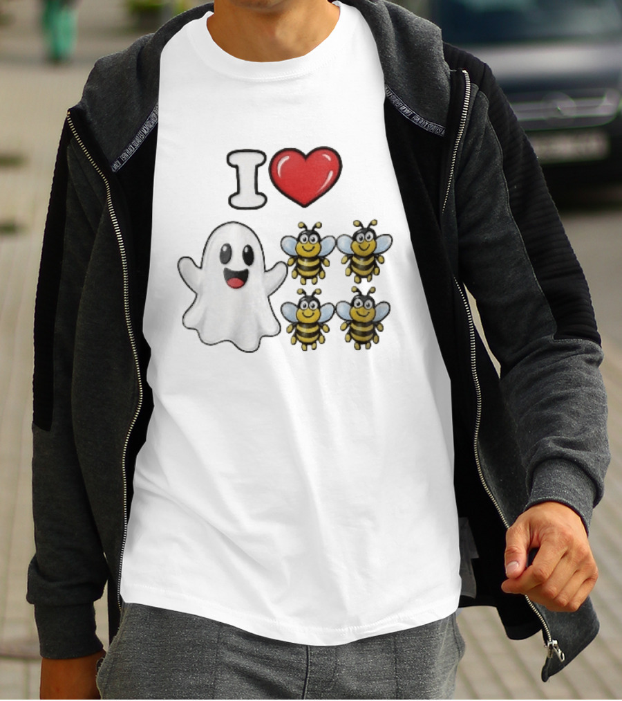 I Love Heart Ghost Honeybees Fun Halloween Cute T-Shirt
