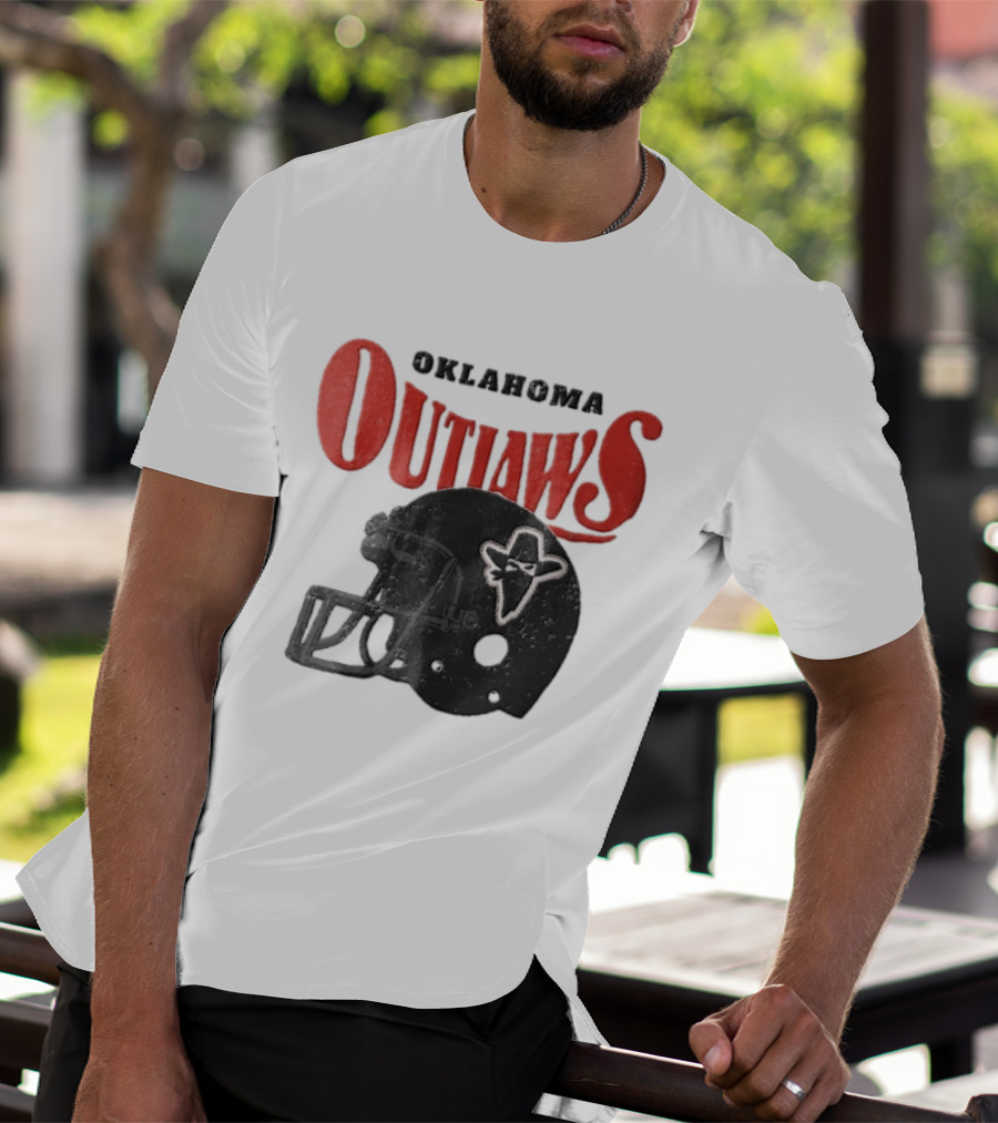 Oklahoma Outlaws Distressed Black Helmet Masked Bandit 2025 T-Shirt