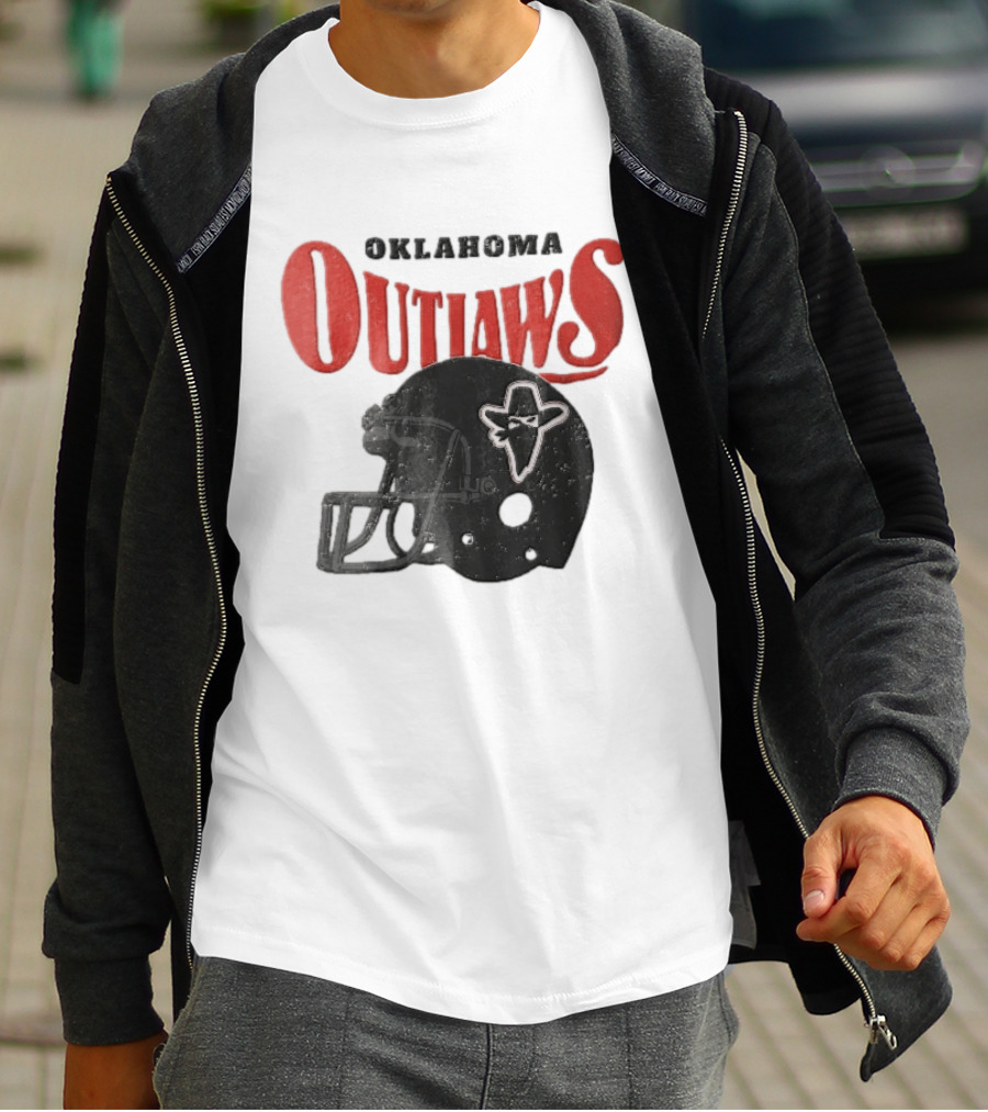 Oklahoma Outlaws Distressed Black Helmet Masked Bandit 2025 T-Shirt