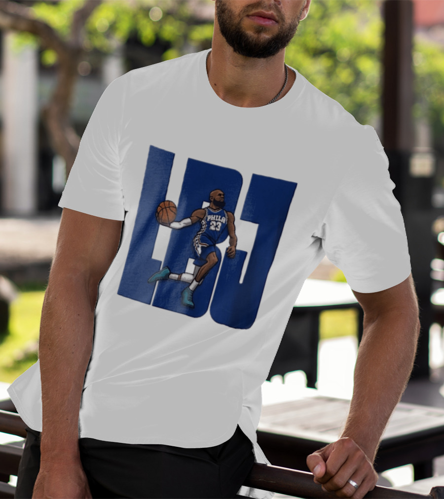 Philadelphia 76ers Phila 23 Cartoon Caricature Basketball Player Dribbling Lbj T-Shirt