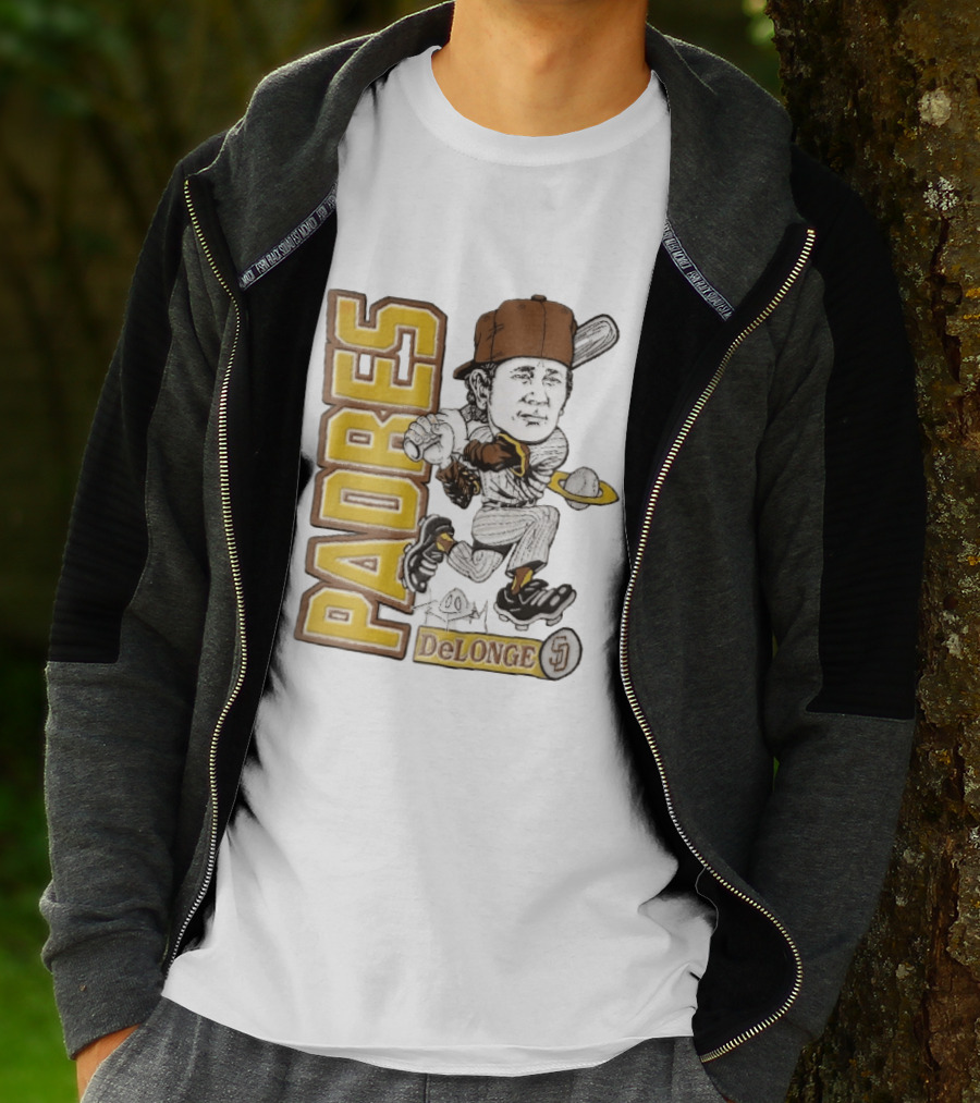 San Diego Padres DeLonge Cartoon Caricature Batter With Orbit Baseball T-Shirt