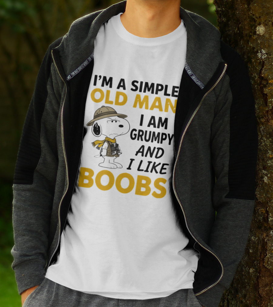 Snoopy Explorer I'm A Simple Old Man I Am Grumpy And I Like Boobs Humor T-Shirt