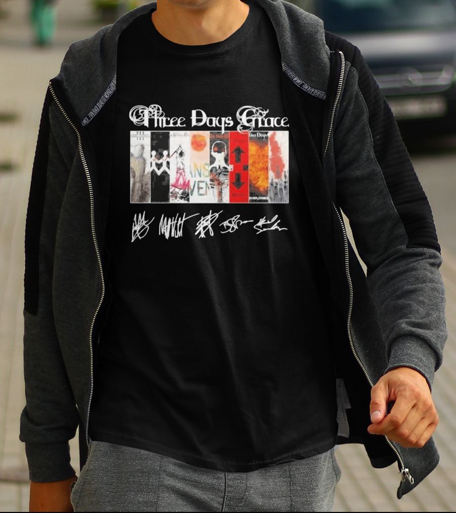 Three Days Grace All Album Covers Band Signatures T-Shirt