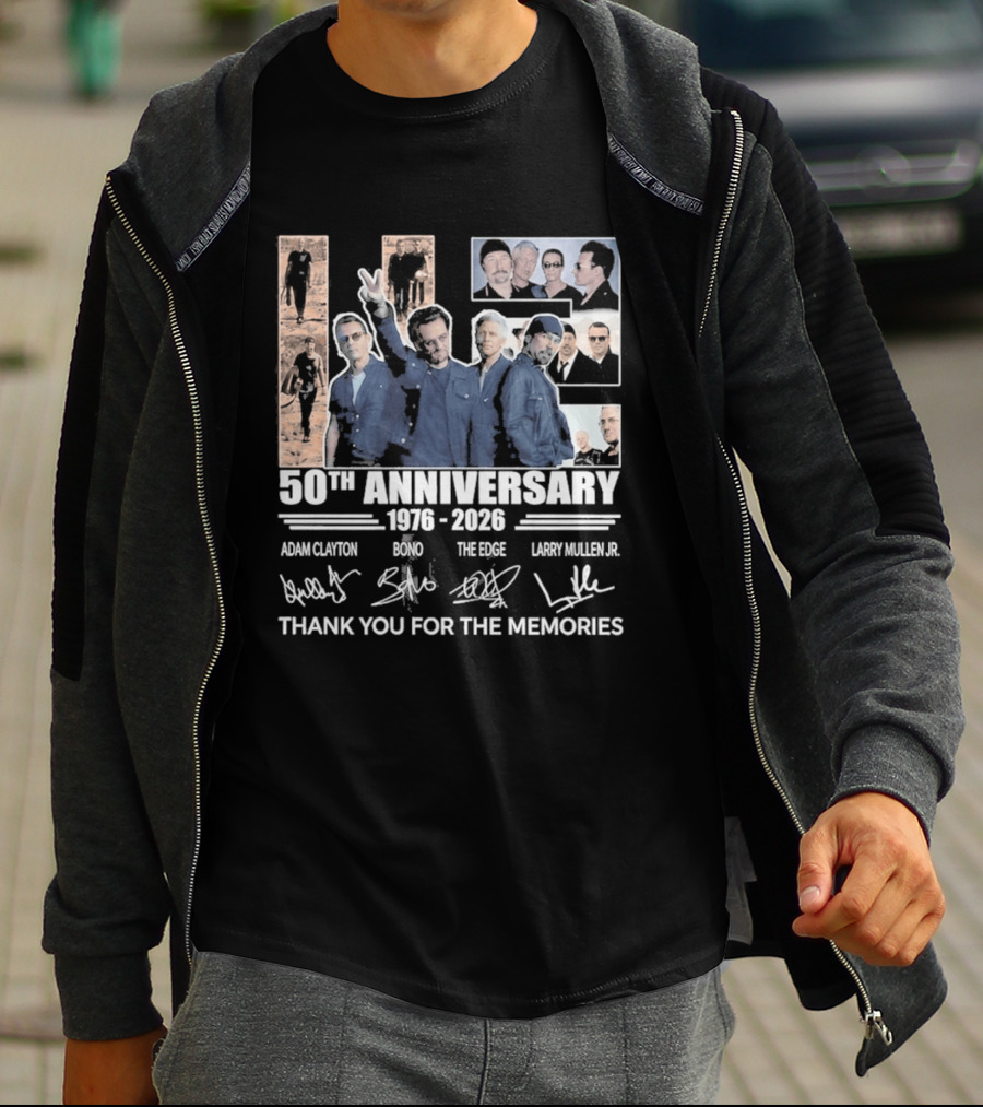 U2 50th Anniversary 1976 2026 Thank You For The Memories Adam Clayton Bono The Edge Larry Mullen Jr T-Shirt