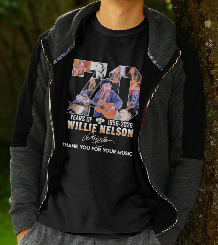 70 Years Of Willie Nelson Music 1956 2026 Thank You For Your Music T-Shirt