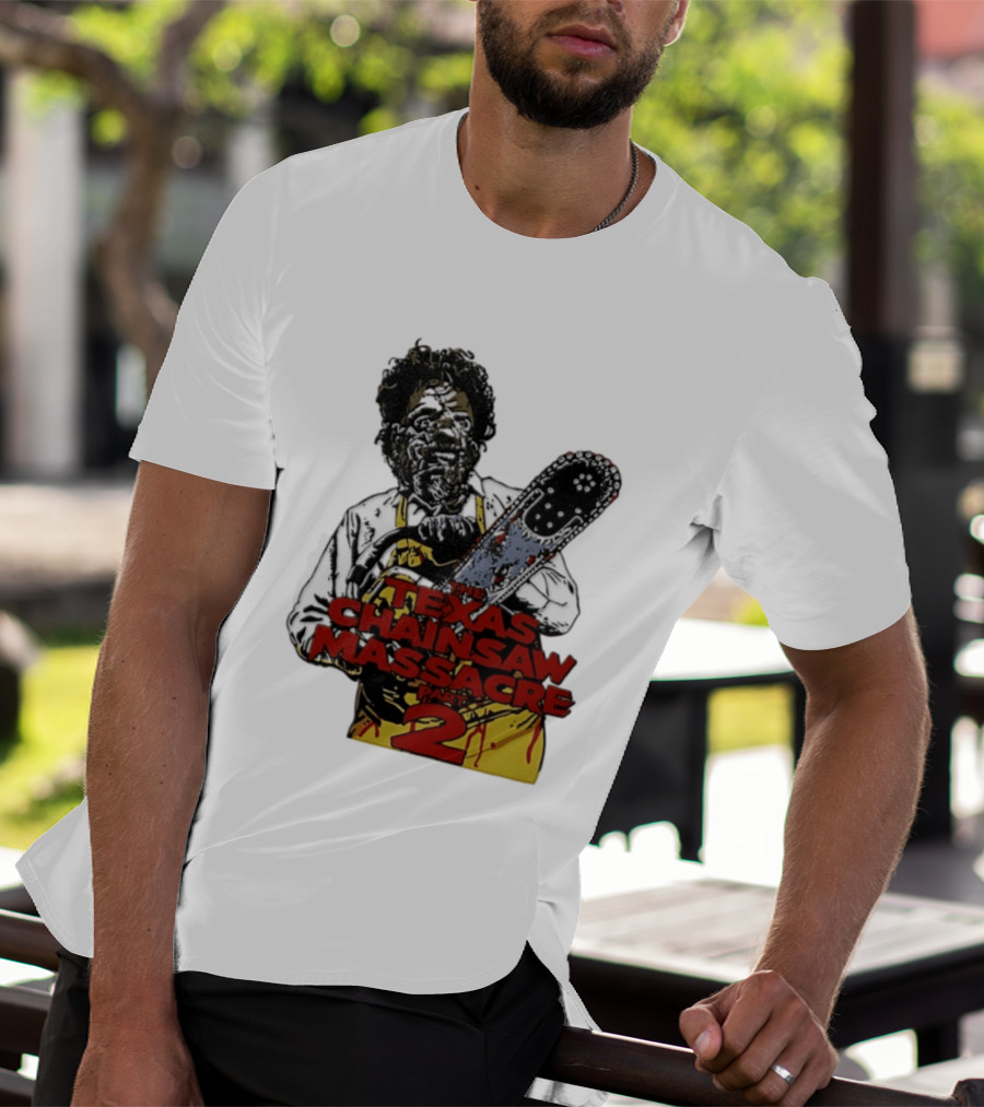 Texas Chainsaw Massacre Part 2 Leatherface Villain Bloody Chainsaw T-Shirt