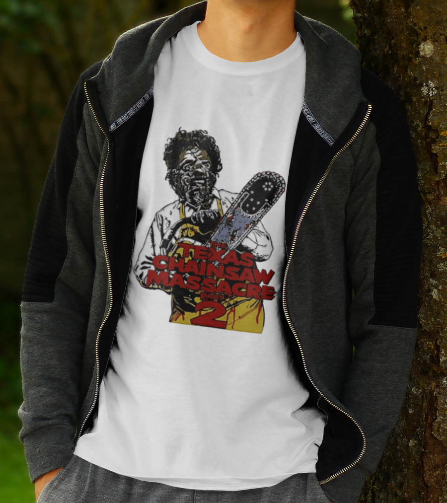Texas Chainsaw Massacre Part 2 Leatherface Villain Bloody Chainsaw T-Shirt