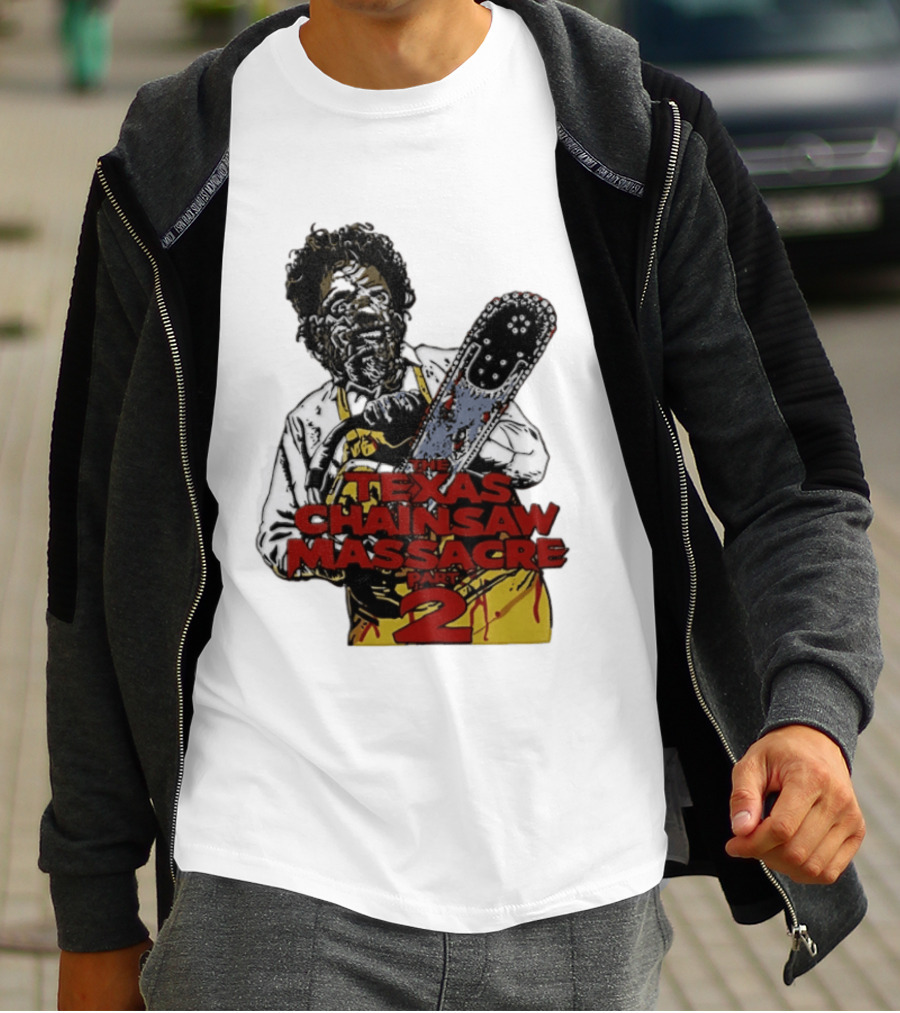 Texas Chainsaw Massacre Part 2 Leatherface Villain Bloody Chainsaw T-Shirt