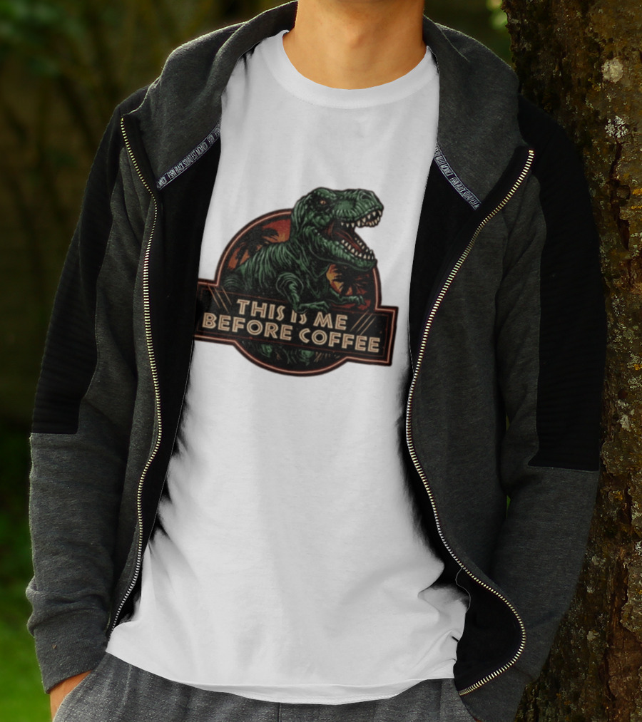 Tyrannosaurus Rex This Is Me Before Coffee Jurassic Park Dinosaur Fan T-Shirt